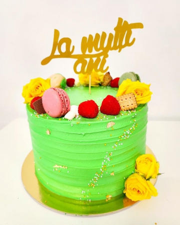 Topper de tort cu element special din carton sub forma de urare La multi ani auriu mat [1]