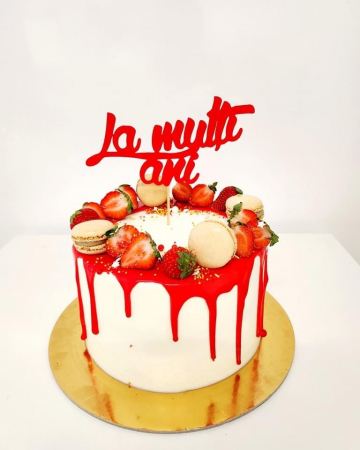 Topper de tort cu mesajul la multi ani din carton rosu cu sclipici glitter [1]