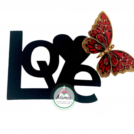 Sfantul Valentin - Dragobete - iubire - Topper de tort cu element special din carton sub forma de LOVE negru glitter