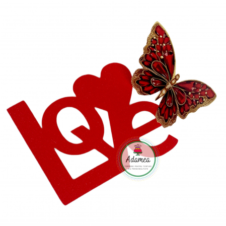 NOUTĂȚI - Topper de tort cu element special din carton sub forma de LOVE rosu glitter