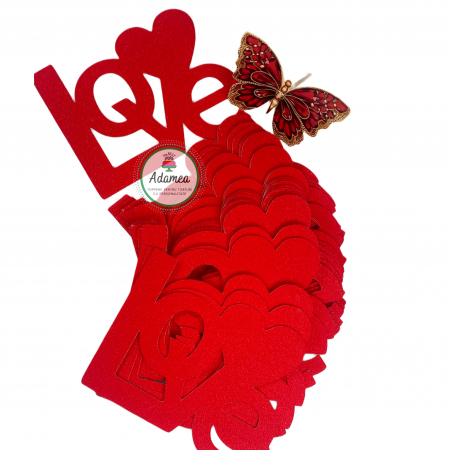 Topper de tort cu element special din carton sub forma de LOVE rosu glitter [1]