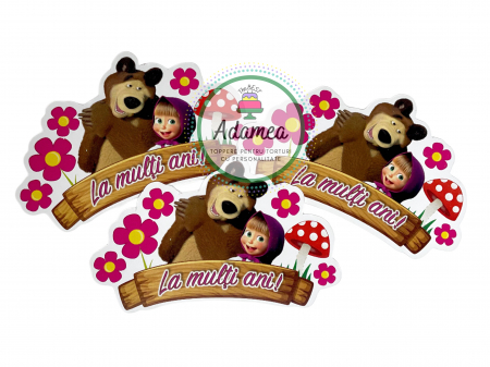 Masha și Ursul - Topper tort La mulți ani - personaje animate - decor carton premium ADAMEA