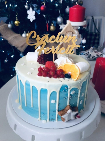 Topper tort cu Crăciun fericit auriu
