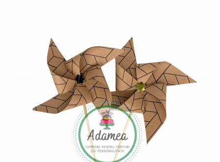 Moristi - Topper de tort cu element special din carton sub forma de morisca natur cu impletituri negre