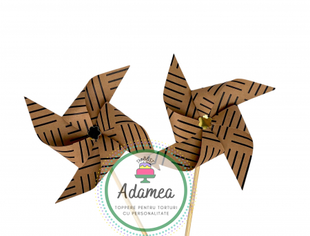 Moristi - Topper de tort cu element special din carton sub forma de morisca natur cu linii hasurate