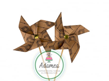 Moristi - Topper de tort cu element special din carton sub forma de morisca natur cu model geometric