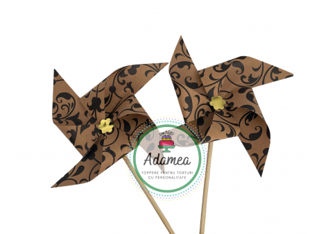 Moristi - Topper de tort cu element special din carton sub forma de morisca natur cu plante negre