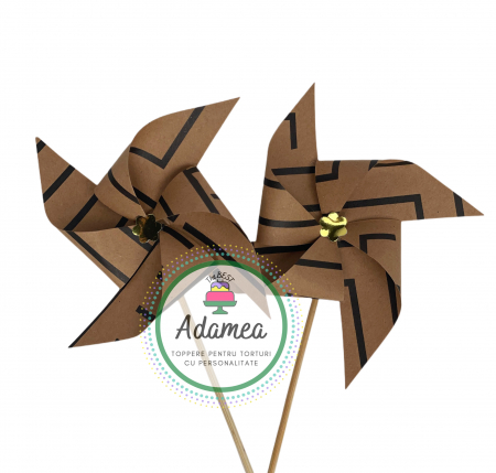 Moristi - Topper de tort cu element special din carton sub forma de morisca natur cu zig-zag