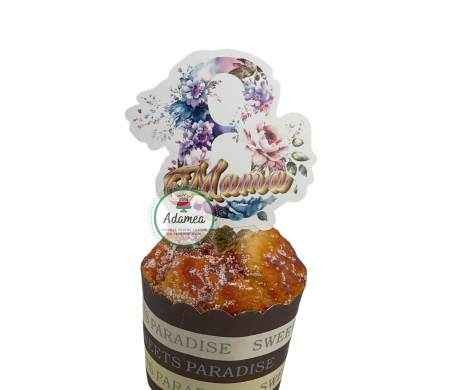 8 Martie - topper de tort cu element special din carton sub forma de  8 martie cu flori