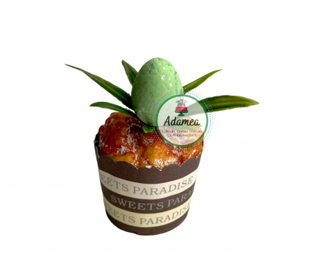 Produse din plastic/lemn/material textil - Topper de tort  personalizat cu element special din plastic si polistiren cu ou verde deschis  si iarba pentru torturile de Paste sau cu dinozauri