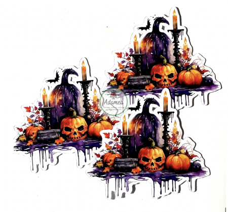 Halloween - Topper din carton pentru tort cu element sub forma de aranjament de Halloween