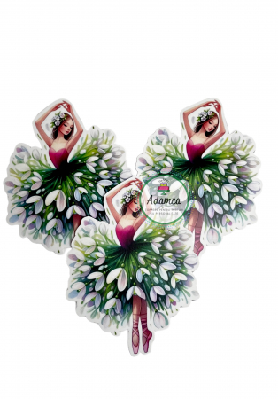 Martisor - Topper de tort  personalizat cu element special din carton sub forma de  balerina cu rochita din ghiocei
