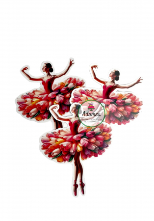 Martisor - Topper de tort  personalizat cu element special din carton sub forma de  balerina cu rochita din lalele