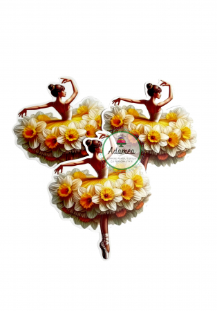 Martisor - Topper de tort  personalizat cu element special din carton sub forma de  balerina cu rochita din flori de narcise