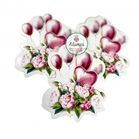 NOUTĂȚI - Topper de tort cu element special din carton sub forma de buchet de flori cu baloane