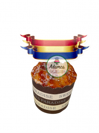 1 Decembrie - Romania - Topper de tort cu element special din carton sub forma de  banner cu steagul Romaniei