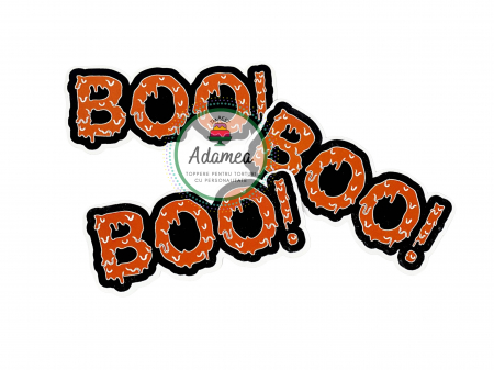 Halloween - Topper de tort cu element special din carton sub forma de BOO portocaliu cu negru de Halloween