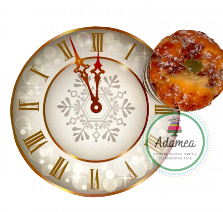 Topper de tort cu element special din carton sub forma de  capac cu cadran de ceas de Revelion [0]