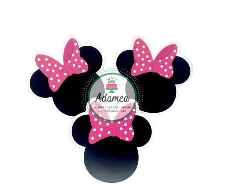 Minnie - Topper de tort cu element special din carton sub forma de cap negru de Minnie cu funda roz