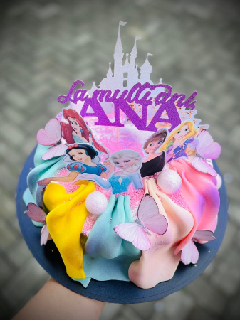 Topper tort cu ornament din carton tip glitter argintiu cu castel de printese [1]