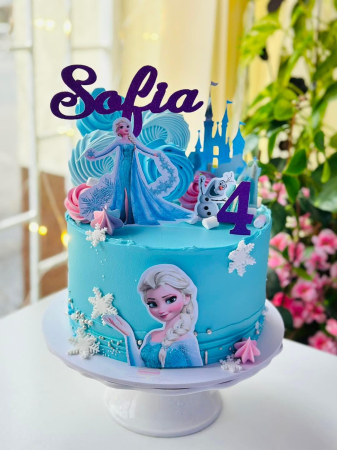 Topper tort cu ornament din carton bleu tip oglinda cu castel de printese [1]