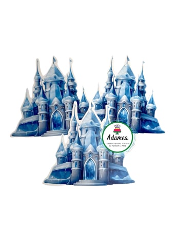 NOUTĂȚI - Topper tort personalizat din carton cu castel mare din gheata ideal pentru decorurile de iarna sau tematica Frozen