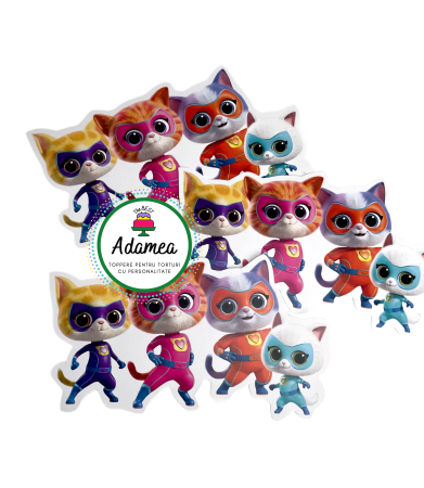Generale - Topper de tort personalizat cu element din c arton cu cele 4 pisici din Super Pisicutele
