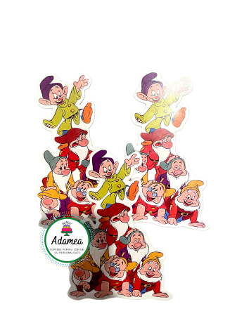 Topper de tort personalizat cu element din carton cu cei 7 pitici veseli din Alba ca Zapada [0]