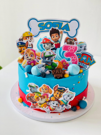 Topper de tort cu element special din carton sub forma de cifra 3 roz cu labute [3]