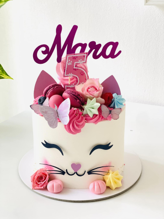 Topper de tort cu element special din carton sub forma de cap de cifra 5 roz cu labute [1]