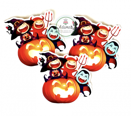 Topper din carton pentru tort cu copii si dovleac de Halloween