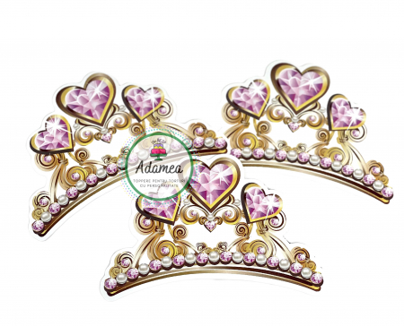 Coronite - Topper de tort cu element special din carton sub forma de diadema cu inimioare roz
