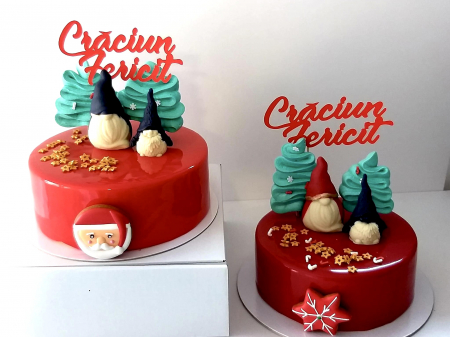 Topper Craciun fericit rosu glitter