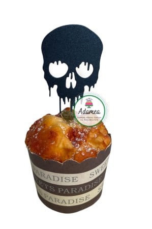 Halloween - Topper tort cu craniu negru - tematica de Halloween