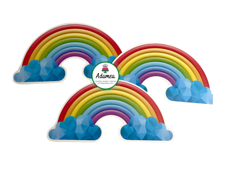 Curcubeu - Topper tort personalizat din carton cu curcubeu cu nori cu efect 3D