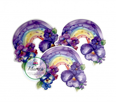 Curcubeu - Topper tort cu curcubeu pictat cu panselute colorate