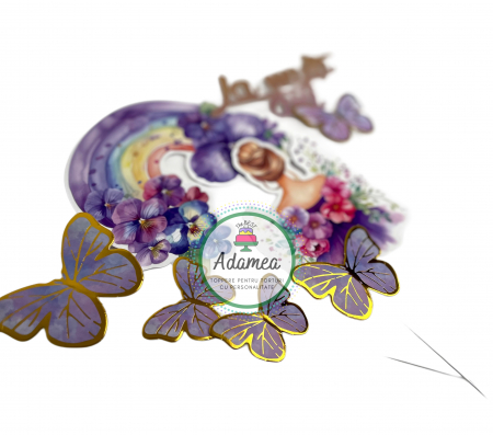 Topper tort cu curcubeu pictat cu panselute colorate [2]