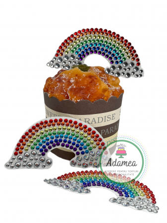 Topper de tort cu element special din carton sub forma de curcubeu cu pietricele sclipitorae [0]