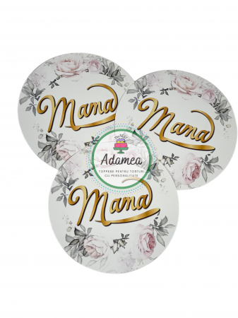 8 Martie - Topper de tort cu element special din carton sub forma de cerc cu flori si mama