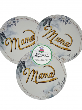 8 Martie - Topper de tort cu element special din carton sub forma de cerc cu flori si mama