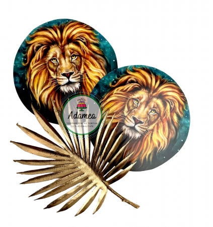Safari - Topper de tort  personalizat cu element special din carton sub forma de  disc verde cu cap de leu