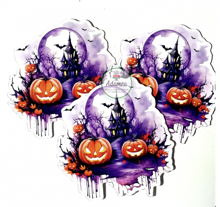 Halloween - Topper tort din carton cu dovleci si castel bantuit de Halloween
