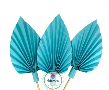 Evantaie - Frunze de palmier - Topper de tort cu element special din carton sub forma de cap de evantai bleu