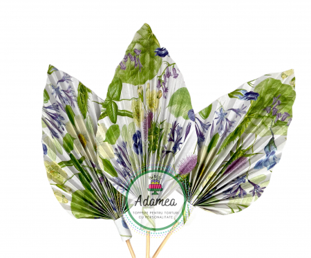 Evantaie - Frunze de palmier - Topper de tort cu element special din carton sub forma de frunza de palmier tip evantai cu imprimeu botanic plante