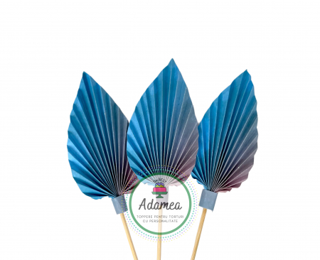 Evantaie - Frunze de palmier - Topper de tort  personalizat cu element special din carton sub forma de  evantai sau frunza de palmier albastru intens marmorat