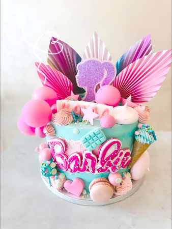 Topper de tort cu element special din carton sub forma de evantai sau frunza de palmier glitter fin curcubeu [2]