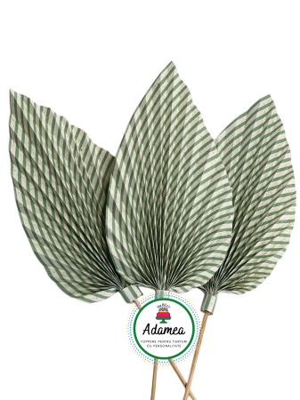 Evantaie - Frunze de palmier - Topper de tort  personalizat cu element special din carton sub forma de evantai sau frunza de palmier crem natur cu dungi verzi