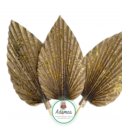 Evantaie - Frunze de palmier - Topper de tort cu element special din carton sub forma de evantai sau frunza de palmier maro natur cu insertie auriu metalic