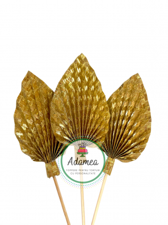 Evantaie - Frunze de palmier - Topper de tort cu element special din carton sub forma de evantai sau frunza de palmier auriu metalizat hasurat
