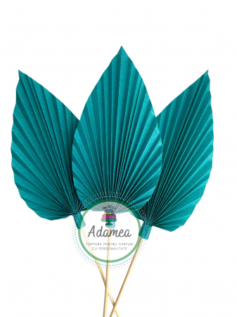 Evantaie - Frunze de palmier - Topper de tort cu element special din carton sub forma de evantai sau frunza de pamire verde albstru turcoaz marin